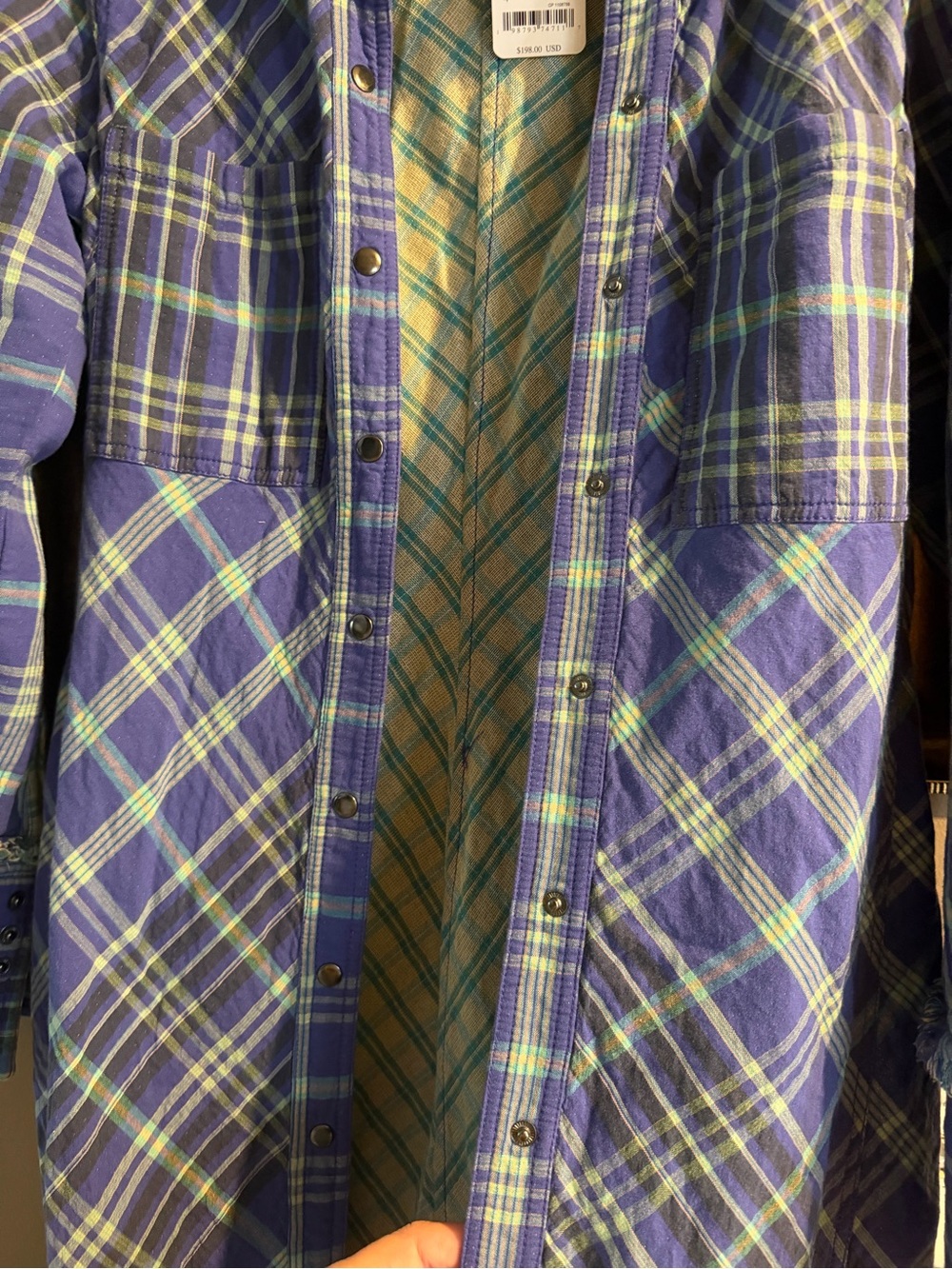 Free People Ruth Plaid Shirt Dress NWT Purple Blue Snap Front Size Small - Picture 2 of 8
